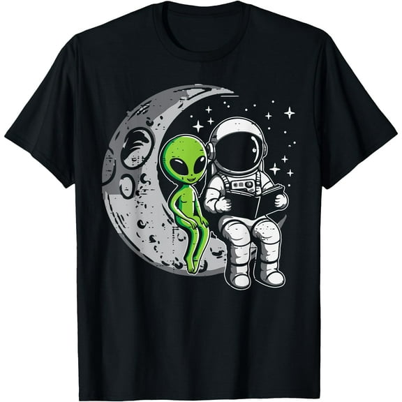 Astronaut Reading Book To Alien Moon Space Unisex T-Shirt for Men Women Kids