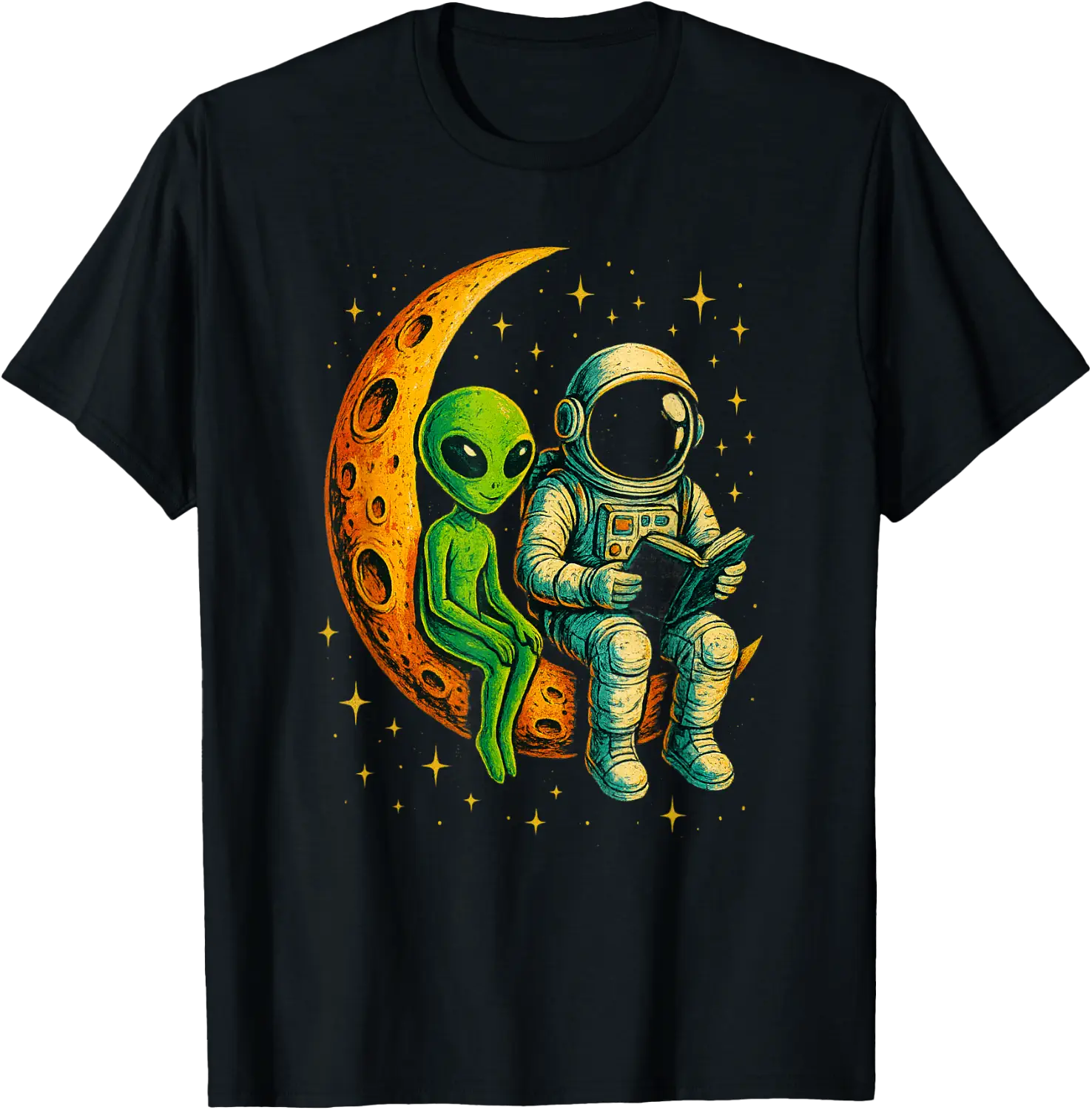 Astronaut Reading Book To Alien Moon T-Shirt - Walmart.com