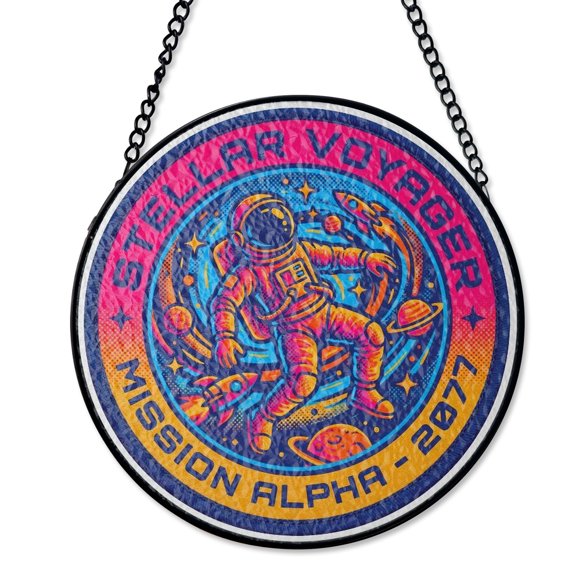 Astronaut Retro Space Mission Stained Glass Suncatcher Sci-Fi Room Decor Birthday Gift