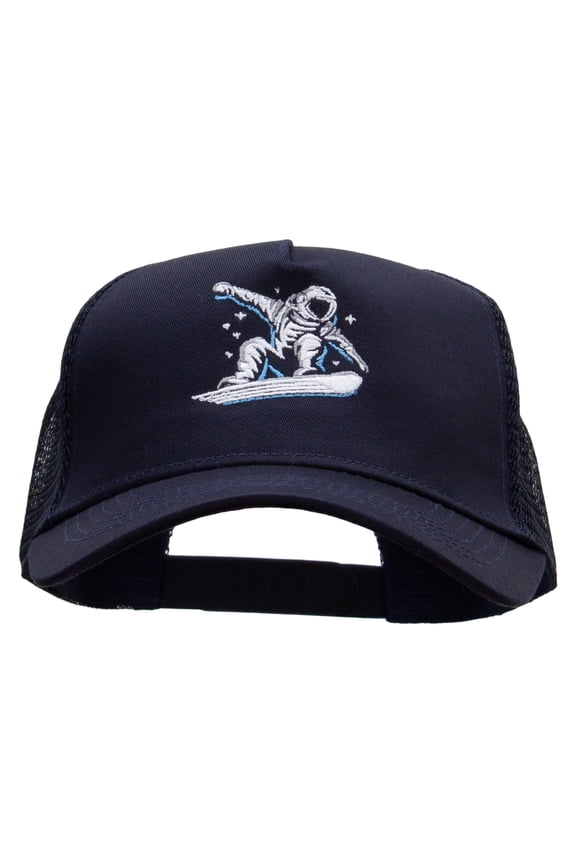 Astronaut Rides Five Panels Pro Style Trucker Mesh Cap - Navy OSFM