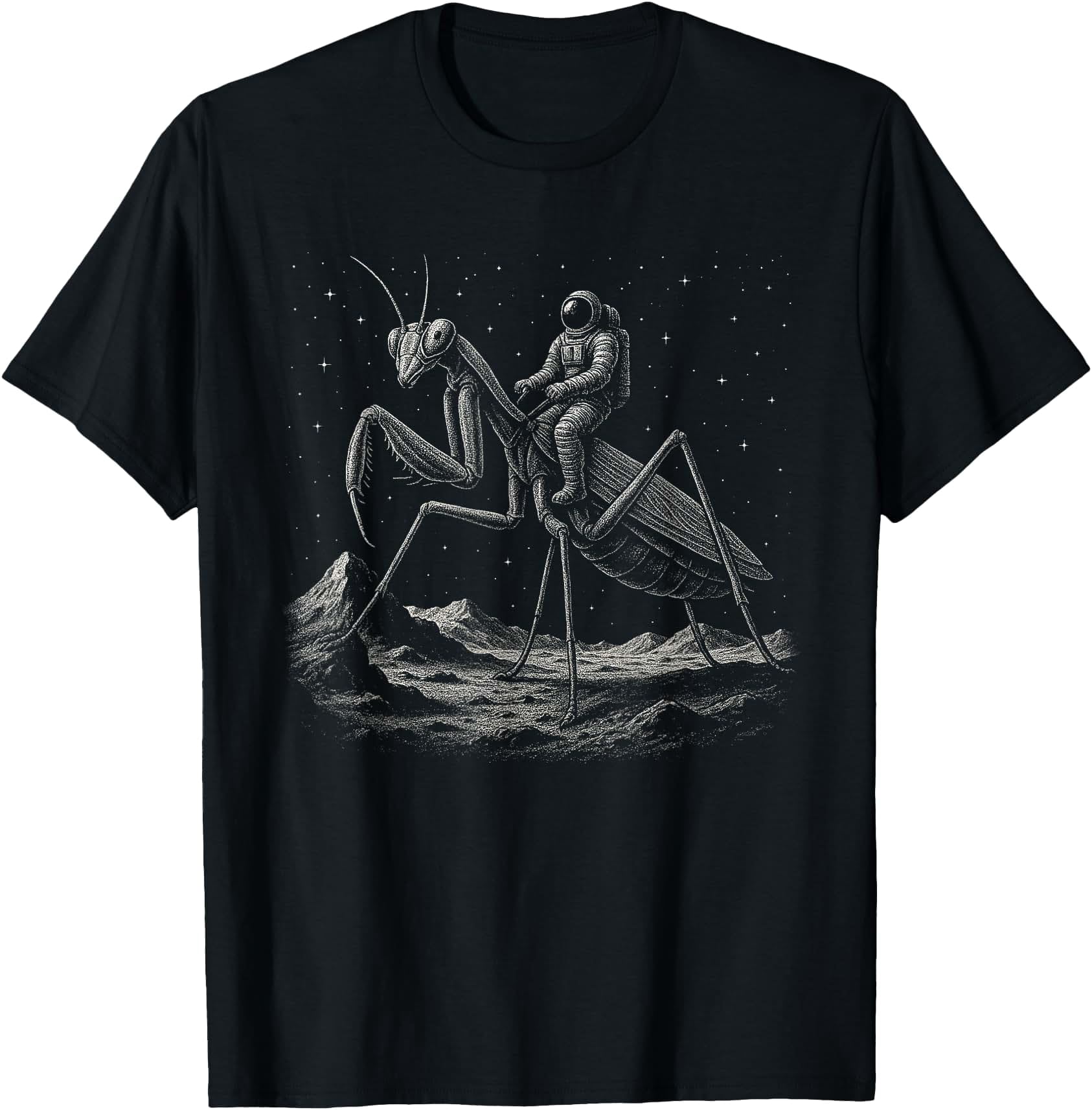 Prying Insect Astronaut Riding Praying Mantis Space Moon Insect Weird Classic Theme ...