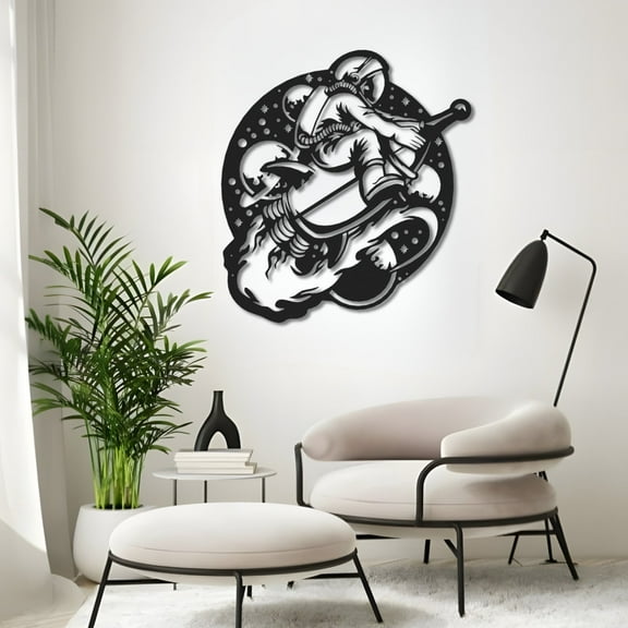 Astronaut Riding Rocket Metal Wall Art