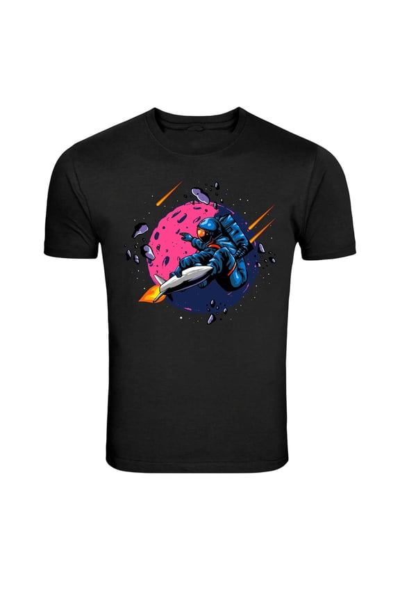 Astronaut Riding Rocket Space Surf Graphic T-Shirt