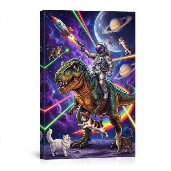 Astronaut Riding T-Rex Space Cats Trippy Sci-Fi Lover Canvas