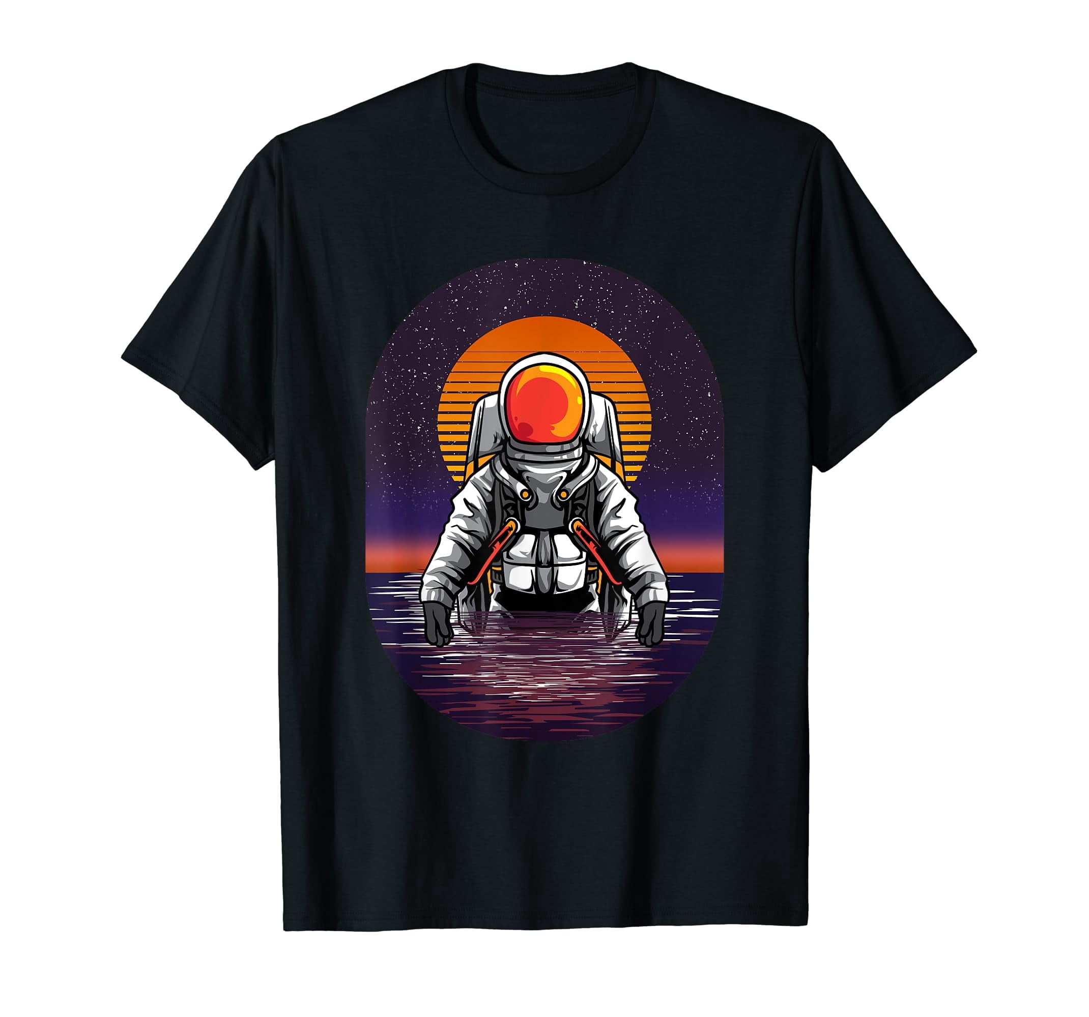 Astronaut Rising from The Sea Ocean Sunset Space Science T-Shirt Black ...