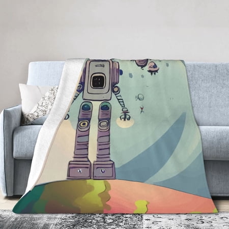 Astronaut Robot Blanket, Fluffy Soft Cozy Blanket Flannel Plush Microfiber Couch Throw, Bedding, 50"x40"