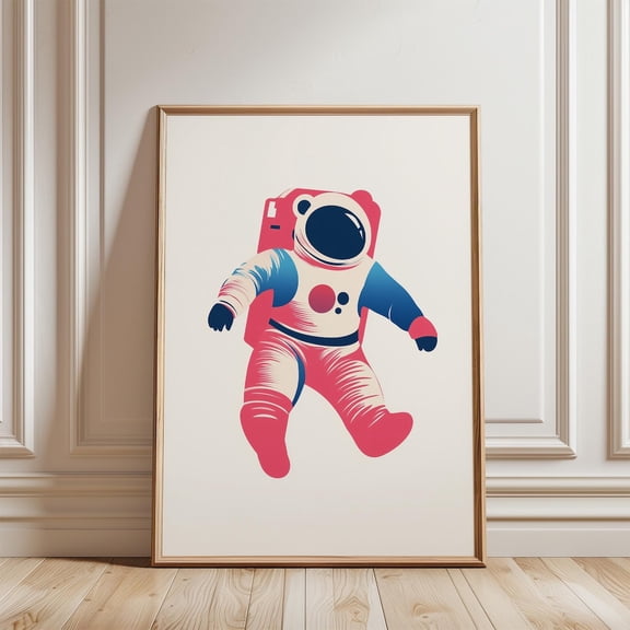 Astronaut Rocket Nursery Space Wall Art Outer Space Room Decor, Unframed Paper Poster 8x10in