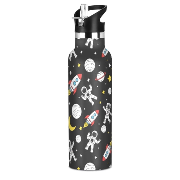 Astronaut Rocket Planet Stars 20oz Vacuum Insulated Stainless Steel Water Bottle BPA-Free Leak Proof Straw Lid