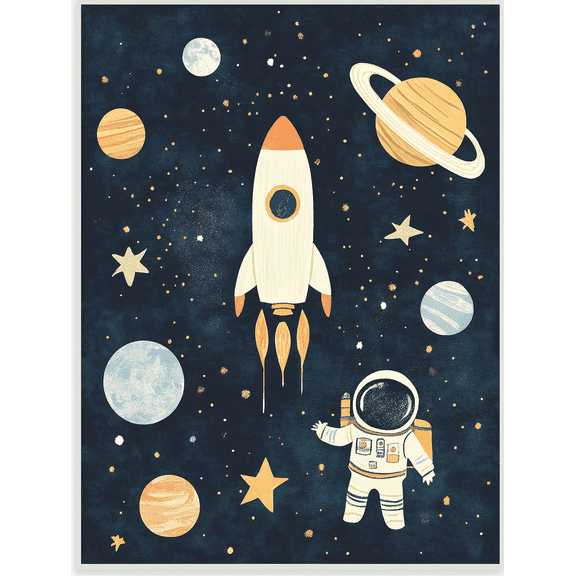Astronaut Rocket Space Canvas Print/Painting Suitable for Living Room Bedroom Nursery Office and Kids Room Decoration