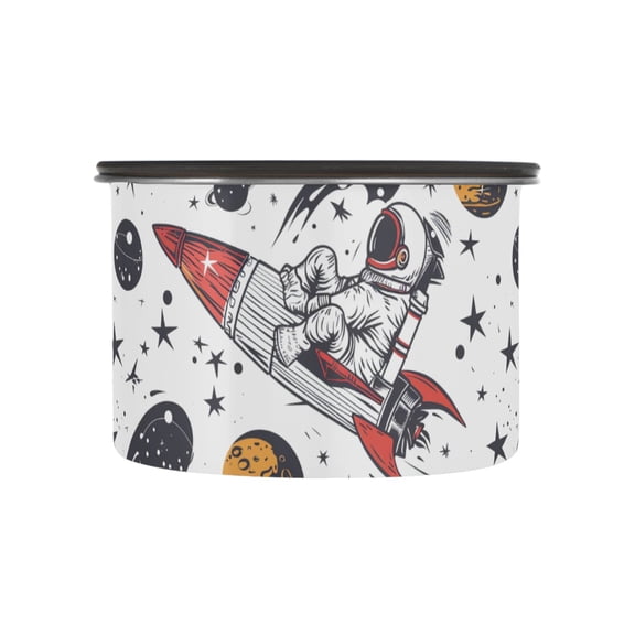 Astronaut Rocket Stars Airtight Coffee Bean Canister 17oz Food Storage Containers with Lids For Gournd, Tea, Sugar, Flour, Rice, Cereal, Candy Cookie Jar