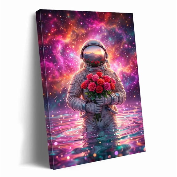Astronaut Roses Art Wall Art Romantic Space Cosmic Fantasy Home Decor Vibrant Sci-Fi Dreamy Gift, Unframed Paper Print