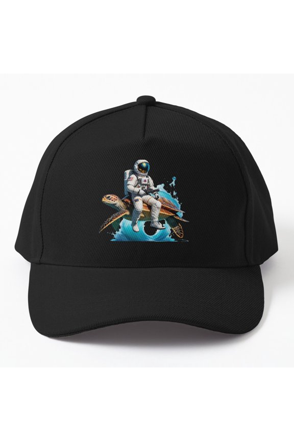 Astronaut Sea Turtle Baseball Hat, Space and Ocean Adventure Character Design Cap
