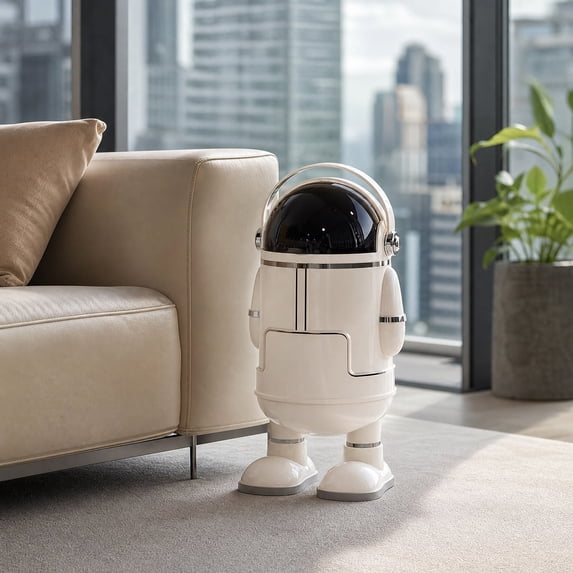 Astronaut Shaped Trash Can With Lid Cute Waste Bin Large Capacity Storage Bin For Home Office Bedroom And Living Room - Premium Edition Collection