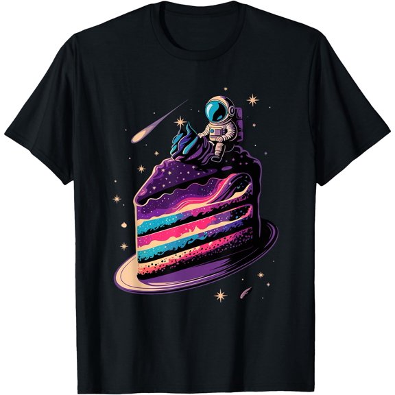 Astronaut Sitting Cake Space Stars Galaxy Planets T-Shirt, Birthday Gift