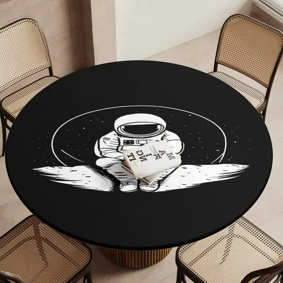 Astronaut Sitting on Moon Round Table Cover Kitchen Printed Waterproof ...