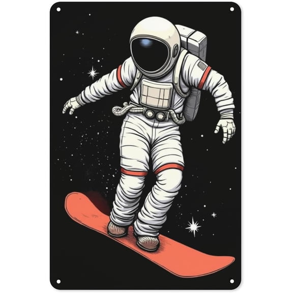 Astronaut Skateboarding In The Universe Home Decor Metal Tin Sign 8X12 Inches Wall Art Outdoor Garden Decoration
