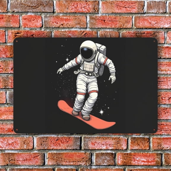Astronaut Skateboarding In The Universe Home Decor Metal Tin Sign 8X12 Inches Wall Art Outdoor Garden Decoration