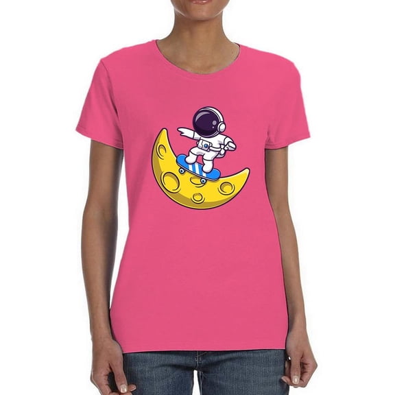 Astronaut Skating O Moon T-Shirt Shaped T-Shirt Women -Image by Shutterstock, Female x-Large
