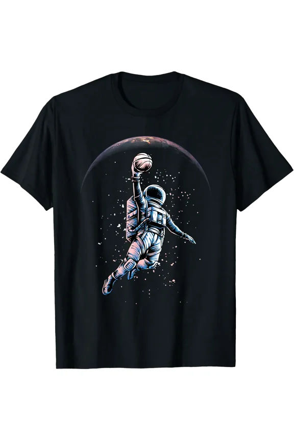 Astronaut Slam Dunk In Space Dunking Basketball Player Bball T-Shirt Size S-5XL