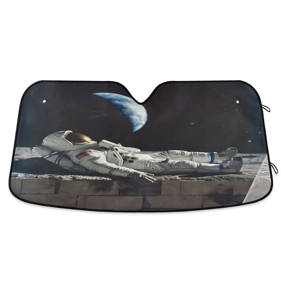 Astronaut Sleeping on Moon Car Windshield Sun Shade Foldable Car Front Window Visor Heat and UV Protection 53x23.5