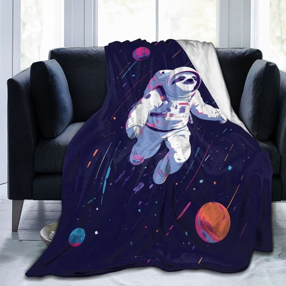 Astronaut Sloth Space Throw Blanket, Galaxy Sci-Fi Art Soft Flannel Fleece, Modern Bedroom Decor for Space Fans 50x40