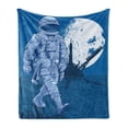thumbnail image 1 of Astronaut Soft Flannel Fleece Blanket, Astronaut Proudly Walks Moon in Backdrop Walk on the Moon Space Adventure, Cozy Plush for Indoor and Outdoor Use, 50" x 60", Night Blue White, by Ambesonne, 1 of 6