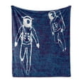 thumbnail image 1 of Astronaut Soft Flannel Fleece Throw Blanket, 2 Astronauts Floating in Blue Space Drawing Universe Emptiness, Cozy Plush for Indoor and Outdoor Use, 50" x 60", White Dark Blue, by Ambesonne, 1 of 6