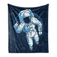 thumbnail image 1 of Astronaut Soft Flannel Fleece Throw Blanket, Cartoon Design of a Spaceman on Starry Outer Space, Cozy Plush for Indoor and Outdoor Use, 50" x 60", Blue Sky Blue, by Ambesonne, 1 of 5
