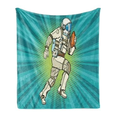 Astronaut Soft Flannel Fleece Throw Blanket, Cosmonaut Athlete Playing American Football Sports Hobby in Space Pop Art, Cozy Plush for Indoor and Outdoor Use, 50" x 70", Teal Multicolor, by Ambesonne