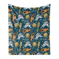 thumbnail image 1 of Astronaut Soft Flannel Fleece Throw Blanket, Outer Space Rockets Stars Planets Moon Landing Waving Galaxy Print, Cozy Plush for Indoor and Outdoor Use, 70" x 90", Dark Sky Blue Apricot, by Ambesonne, 1 of 5