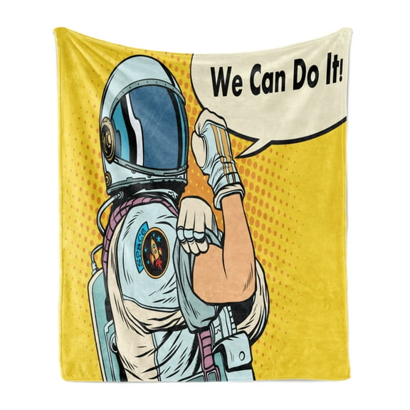 Astronaut Soft Flannel Fleece Throw Blanket, Astronaut Version of We Can Do It Feminism Science Space Corps Comic Character, Cozy Plush for Indoor and Outdoor Use, 70" x 90", Multicolor, by Ambesonne