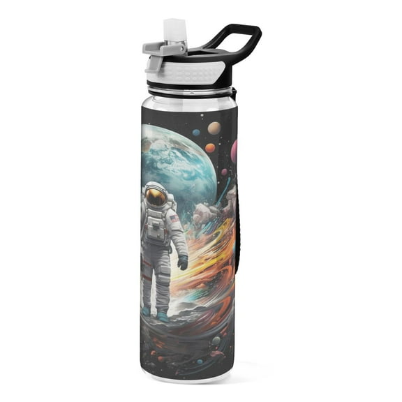 Astronaut Space 32oz Water Bottles with Straw Tritan Leakproof Sports Bottle BPA Free Clear for Fitness Gym Swimming Cycling