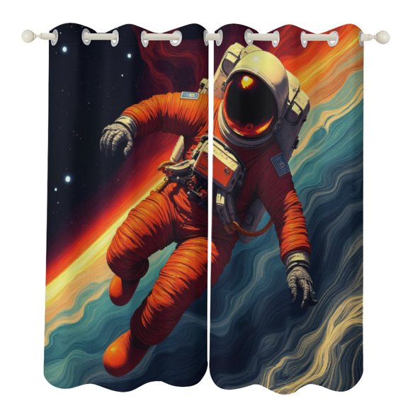 Astronaut Space Adventure Art 2 Panels 3D Printing Pattern Curtain for Bedroom Living Room Kitchen Window Decoration Home
