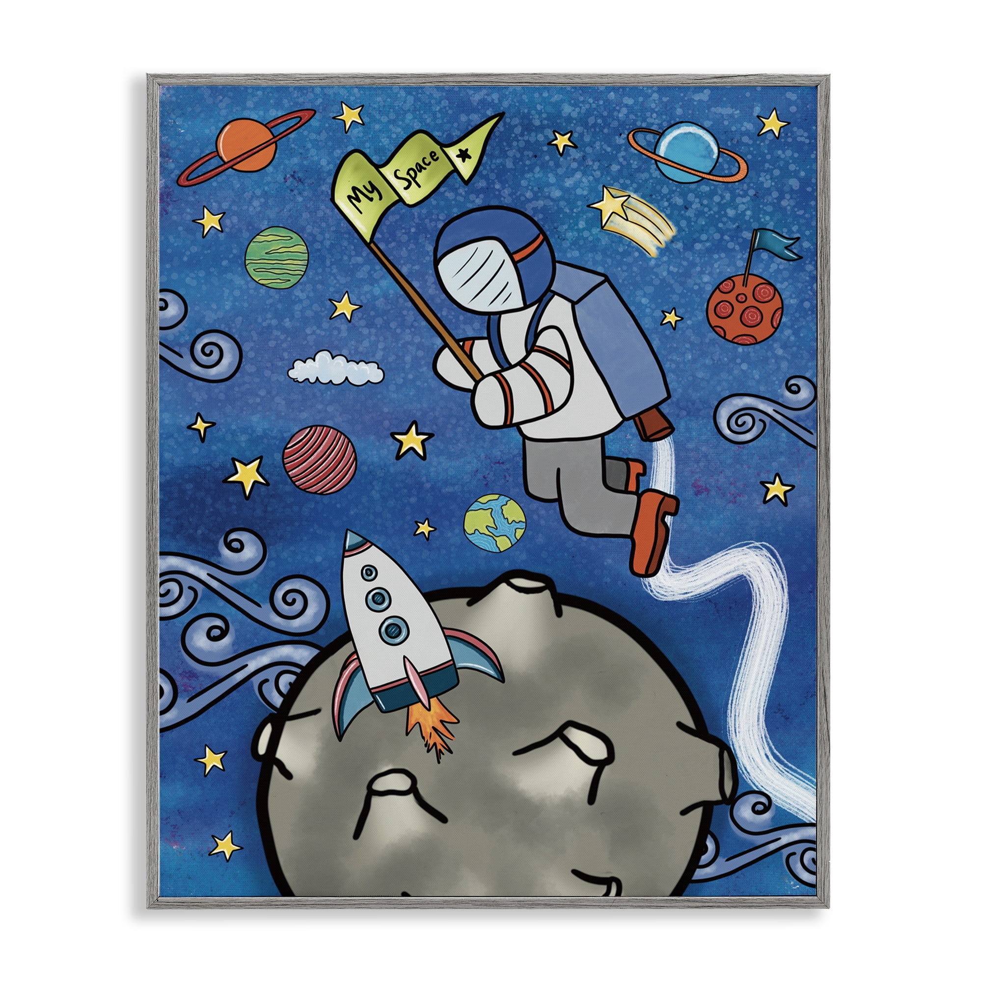 Astronaut Space Adventure Gray Framed Giclee Art, design by Jennifer Stith