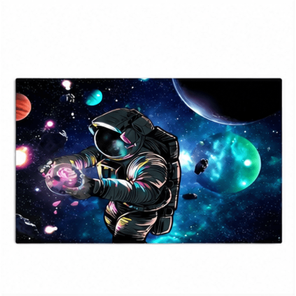 Astronaut in Space Canvas Wall Art, 16x12 Inch Framed Galaxy Print, Colorful Outer Space Wall Decor for Boys Bedroom, Living Room, Office, Modern Sci-Fi Themed Artwork