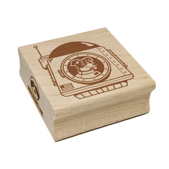 Astronaut Space Dog in Shuttle Landing Pod Square Rubber Stamp Stamping Scrapbooking Crafting - Small 1.25in