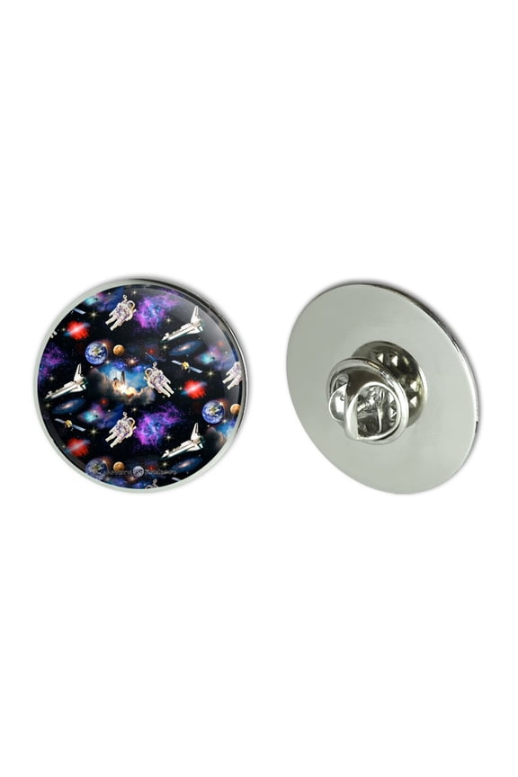 Astronaut Space Earth Moon Solar System Pattern Metal 1.1" Tie Tack Hat Lapel Pin Pinback