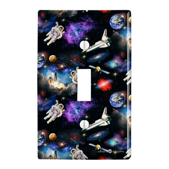 Astronaut Space Earth Moon Solar System Pattern Plastic Wall Decor Toggle Light Switch Plate Cover