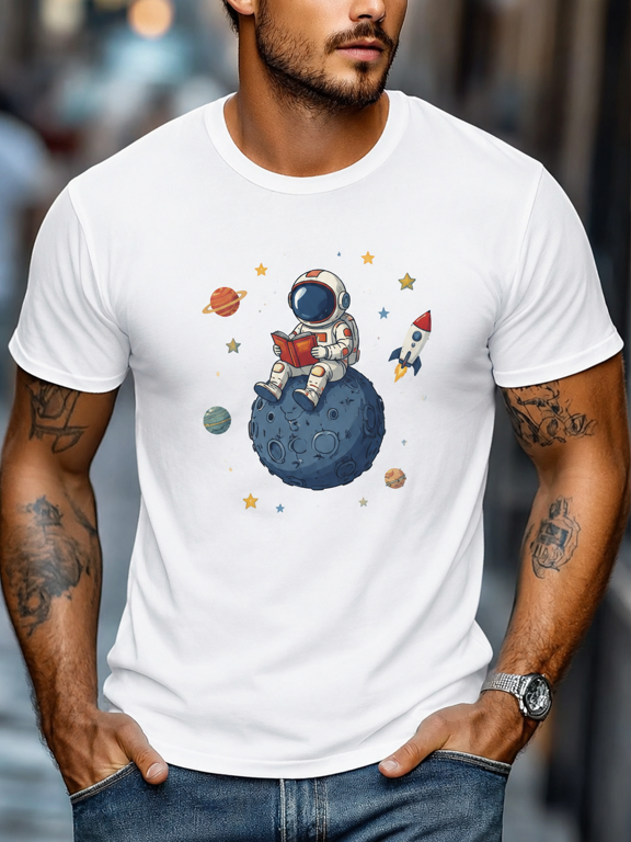 Astronaut Space Graphic T-Shirt Casual Short Sleeve Cosmic Print Tee