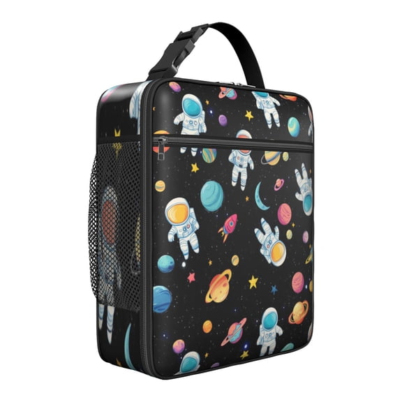 Astronaut Space Lunch Box - Reusable Collapsible Thermal Bag, Leakproof Zip Pocket & Handle for Work School