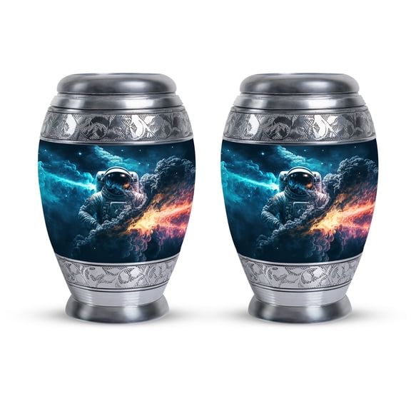 Astronaut Space Painting Theme Cremation Urn - Funeral Urns For Adult Ashes Women - Keepsake Urns For Human Ashes - Little Urns For Human Ashes - Mini Cremation Urn (Size -3inch,2Pcs)