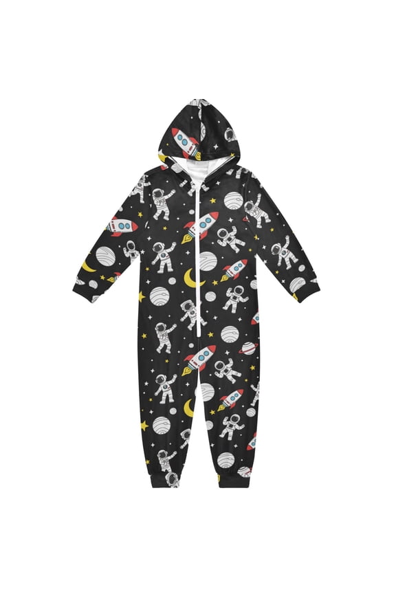 Astronaut Space Pattern One Piece Pajamas Soft Jumpsuit Cozy Sleep and Play Romper Zipper and Pockets 7T-8T
