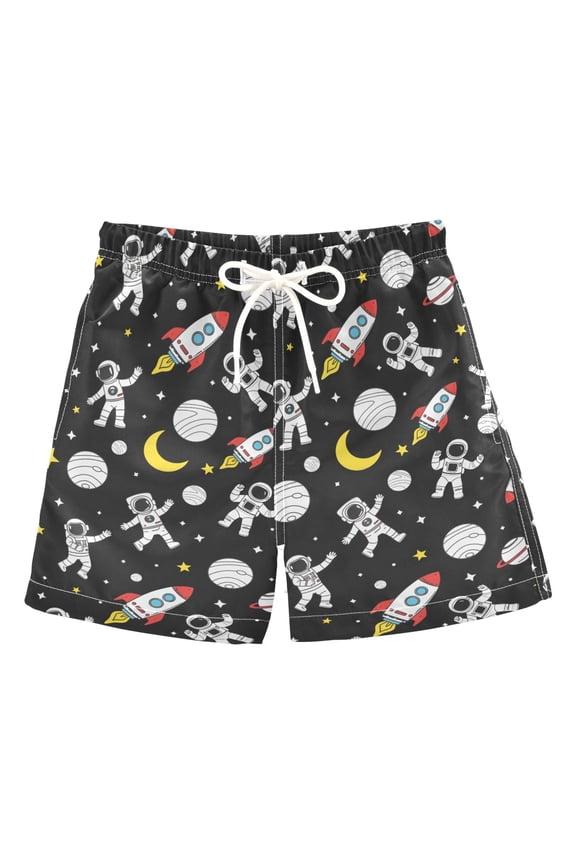 Astronaut Space Pattern Swim Trunks Quick Dry Beach Pool Board Shorts Lightweight Stylish Print Sizes 2T to XL