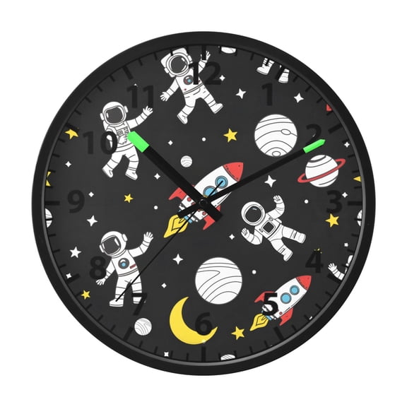Astronaut Space Pattern Wall Clock 12 Inch Voice Activated Night Light Silent Non Ticking