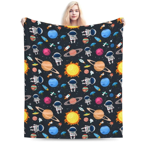 Astronaut Space Planet Throw Blanket, Gifts For Men Women, Soft Warm Cozy Lightweight Fleece Throw Blankets Sherpa Fuzzy Stuff For Bed Sofa Couch Chair 80"X60"