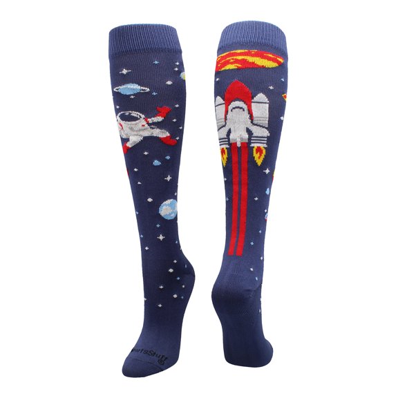 Astronaut Space Socks Over the Calf Length (Navy/Red/White, Large)