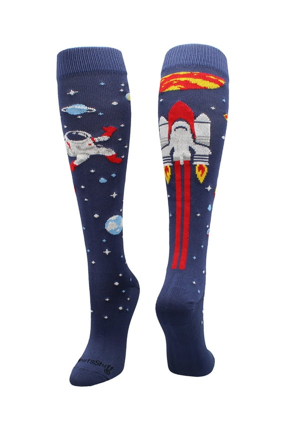 Astronaut Space Socks Over the Calf Length (Navy/Red/White, Large)