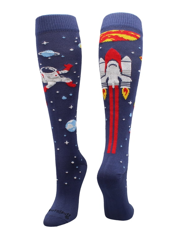 Astronaut Space Socks Over the Calf Length (Navy/Red/White, Small)