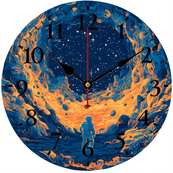 Astronaut Space Wall Clock, 9.84 Inch Blue Orange Galaxy Cosmic Decorative Analog Clock for Bedroom Living Room Office Kids Room