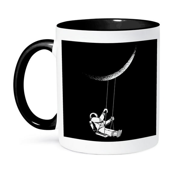 3drose, Astronaut Spaceman with Moon Fantasy Earth, 11oz Two-tone Black Mug